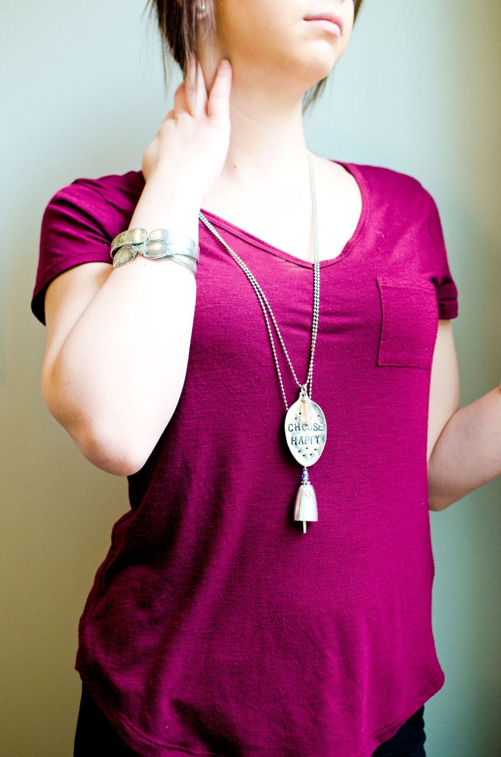 Hand Stamped Necklace, Spoon Handle Necklace, Spoon Necklace, Spoon Pendant, Spoon Jewelry, Gifts For Her, Handmade Jewelry, Silver Pendant