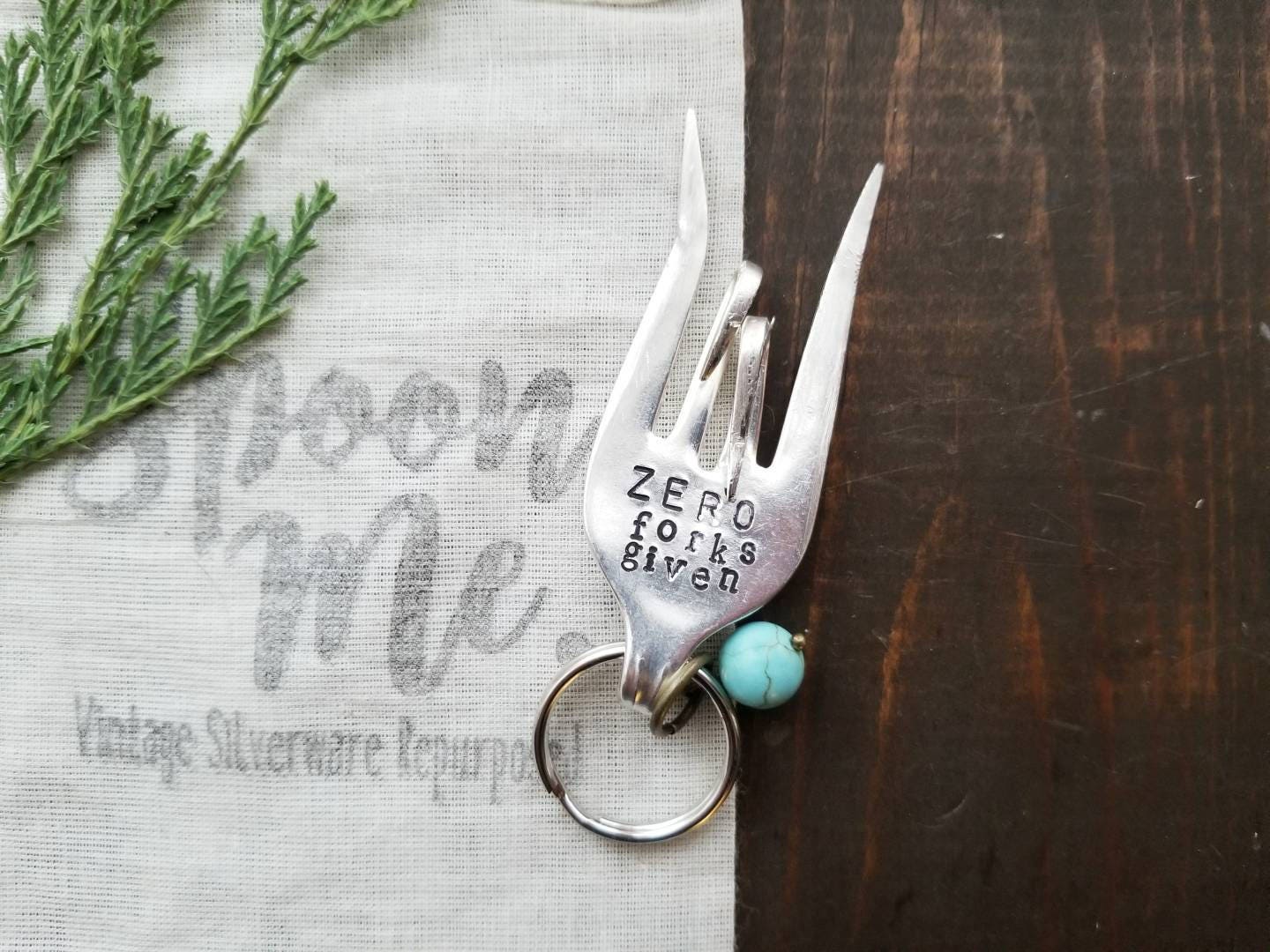 Fork Key Chain, Stamped Fork, Stamped, Fork Gifts, Funny Gifts, Silverware Key Chain, Gifts Under 20, Zero Forks Given