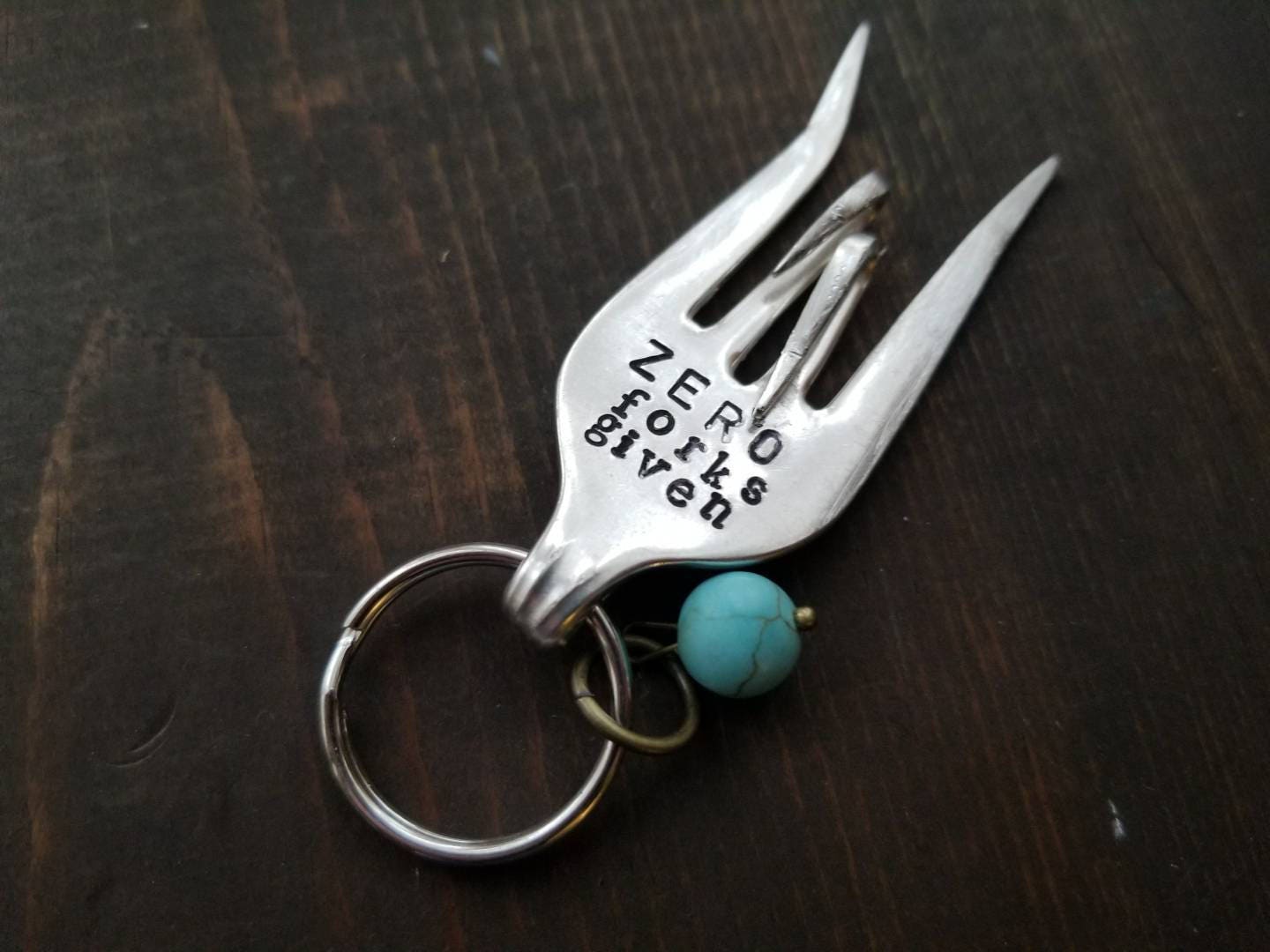 Fork Key Chain, Stamped Fork, Stamped, Fork Gifts, Funny Gifts, Silverware Key Chain, Gifts Under 20, Zero Forks Given