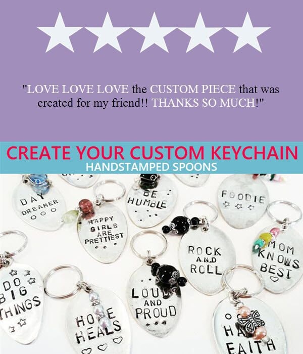 Spoon Key Chain, Stamped Spoon, Upcycled Silverware, Hand Stamped, Handmade Gift, Gifts under 25, Gifts That Inspire