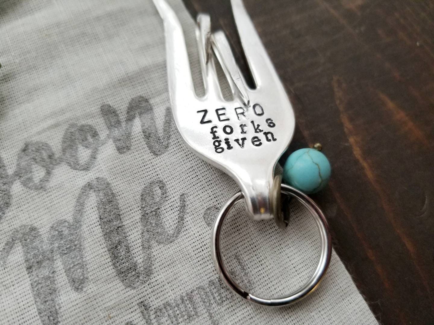 Fork Key Chain, Stamped Fork, Stamped, Fork Gifts, Funny Gifts, Silverware Key Chain, Gifts Under 20, Zero Forks Given