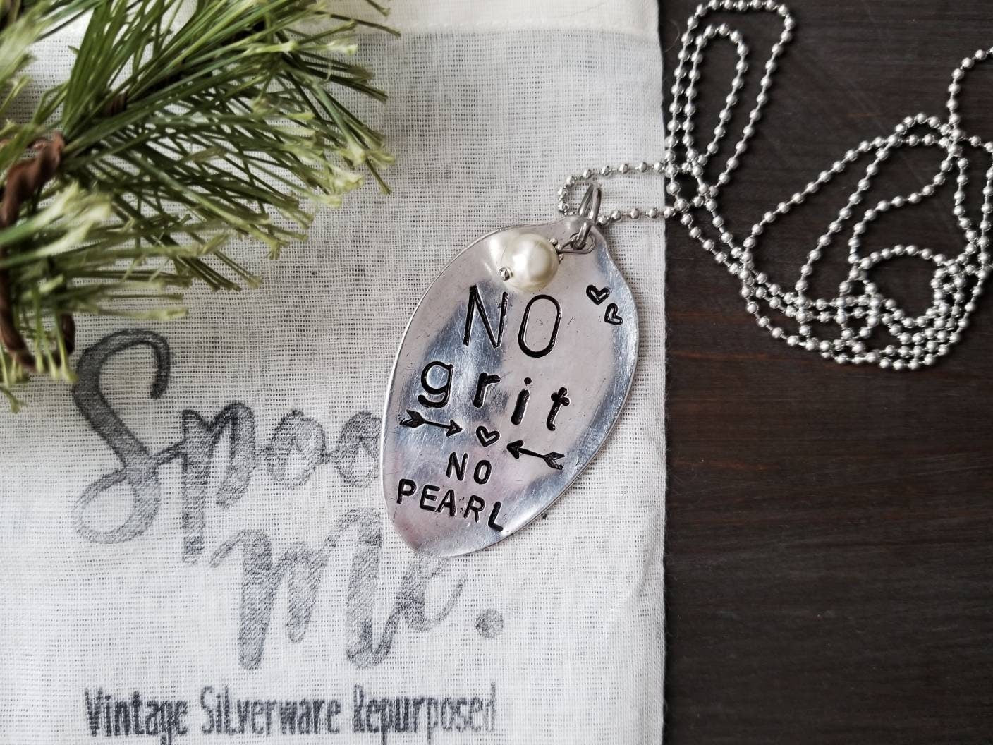 Spoon Jewelry, No Grit No Pearl, Spoon Necklace, Best Friend Gift, Spoon Pendant, Gifts For Her, Handmade Jewelry, Silverware Jewelry