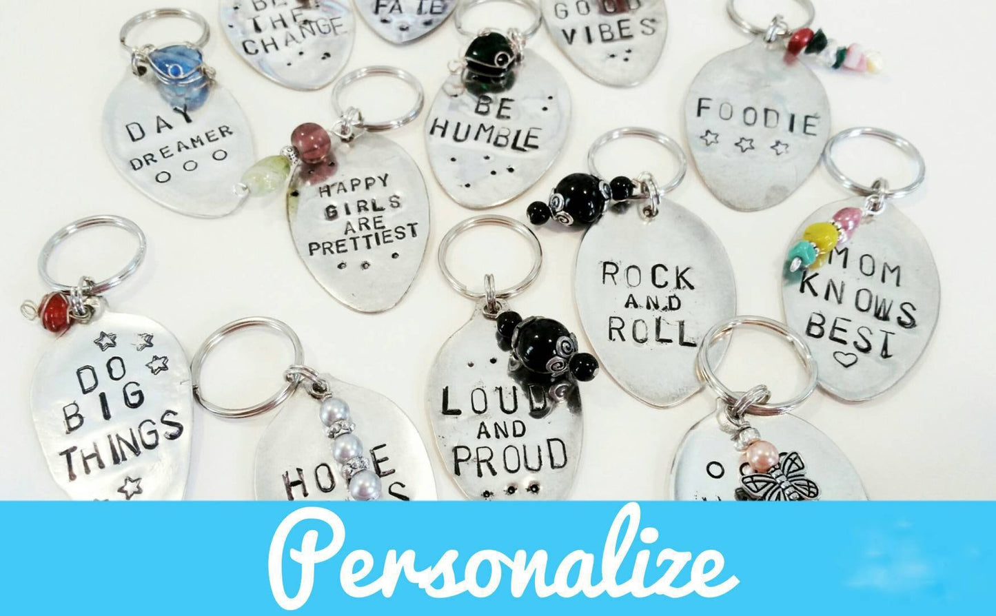 Personalized Key Chain, Custom Gift, Stamped Spoon, Valentine's Gift, Wedding Gift, Birthday Gift, New Home, Grandma Gift, Wine Tie On