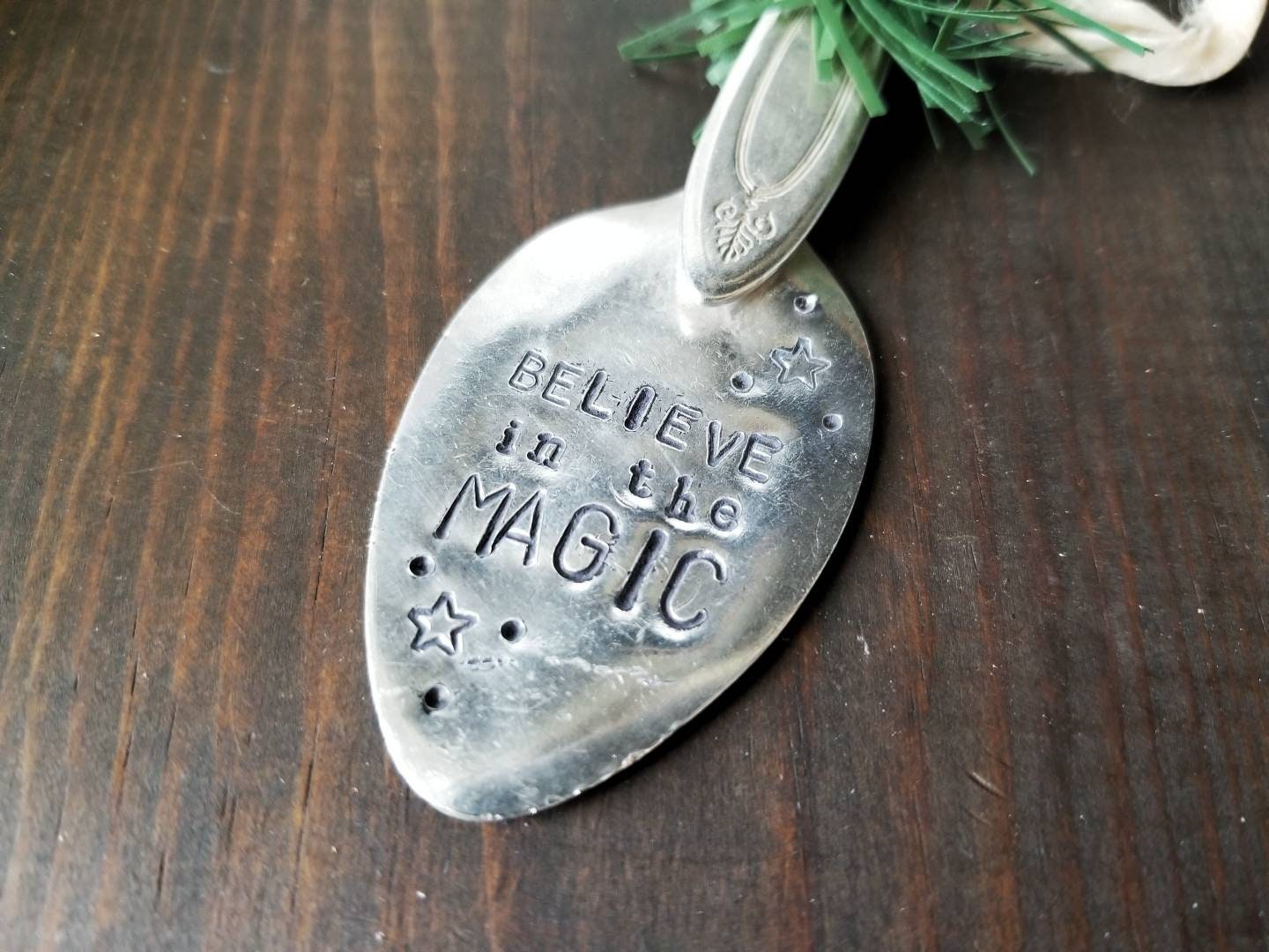 Believe In The Magic, Christmas Ornament, Spoon Ornament, Christmas Gift, Handmade Christmas, Stamped Spoon, Ornament, Silverware Gifts