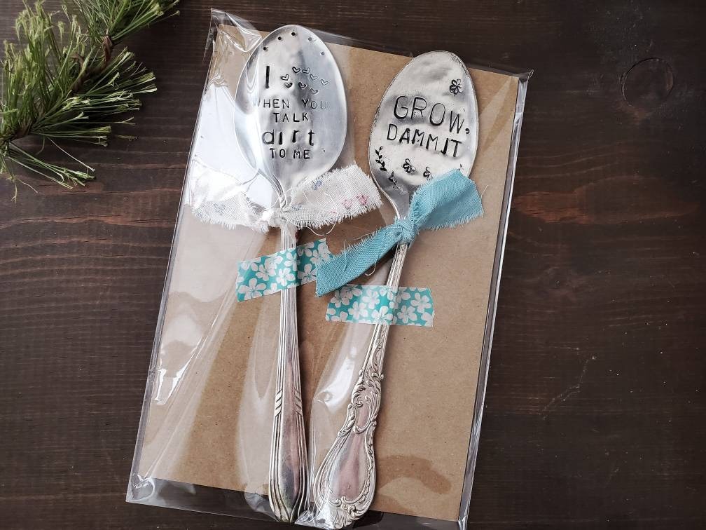 Plant Marker, Grow Dammit, Herb Garden, Personalized Plant Marker, Funny Garden Gift, Stamped Spoon, Gardener, Funny Planter, Housewarming