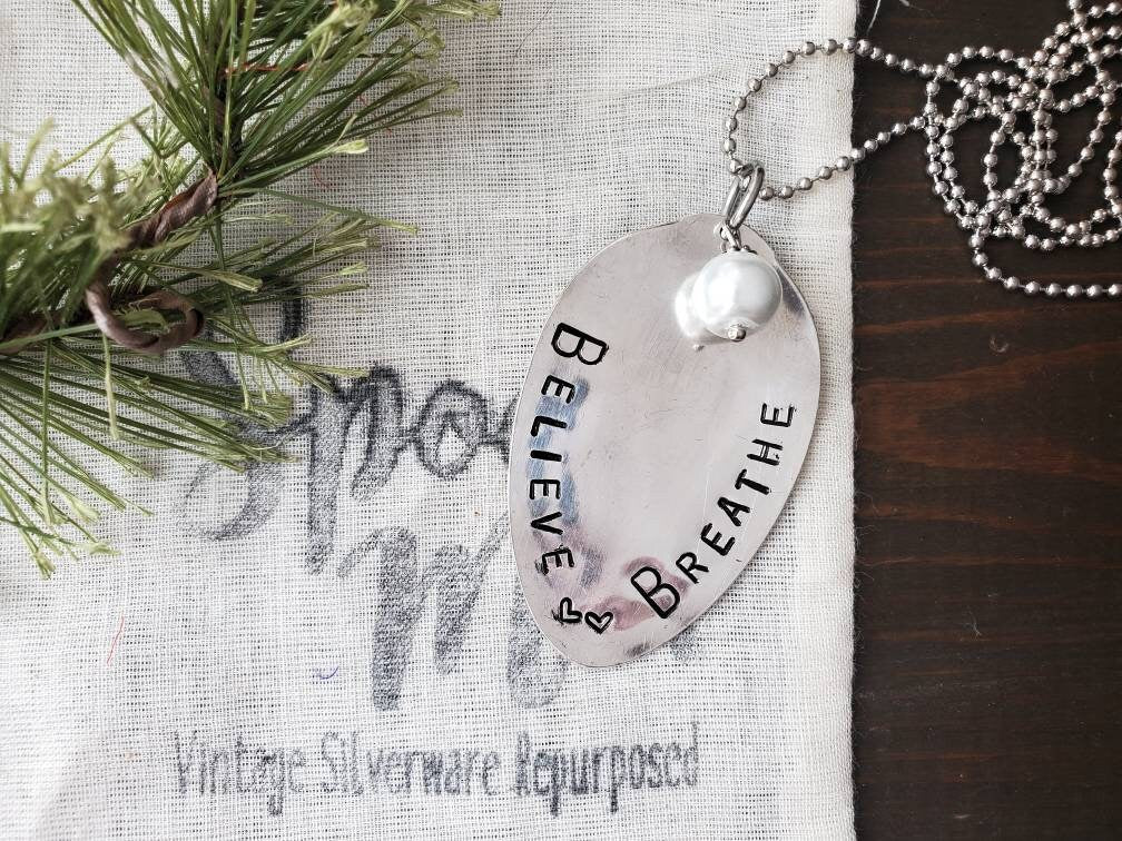 Spoon Jewelry, Silverware Jewelry, Spoon Necklace, Gifts For Her, Believe, Breathe, Best Friend Gift, Handmade Gift, Gifts under 25