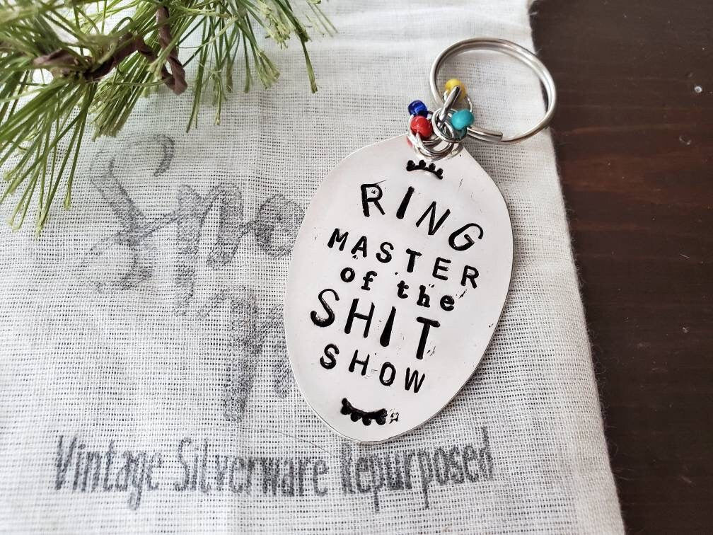 Spoon Key Chain, Stamped Spoon, Ring Master, Trainwreck Upcycled Silverware, Hand Stamped, Handmade Gift, Gifts under 25, Gifts That Inspire