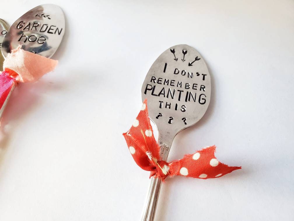 Plant Markers, Stamped Spoons, Funny Garden Gifts, Garden Hoe, Funny Garden Gift, Stamped Spoon Marker, Garden Gift Set, Plant Addict