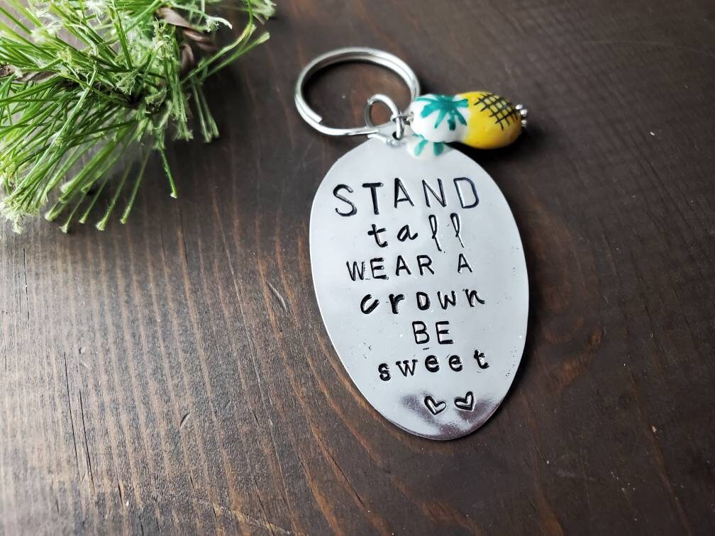 Spoon Key Chain, Pineapple Charm, Hand Stamped Spoon, Handmade Gift, Friend Gift, Gifts For Her, Stamped Spoon, Pineapple Gift, Hand Stamped