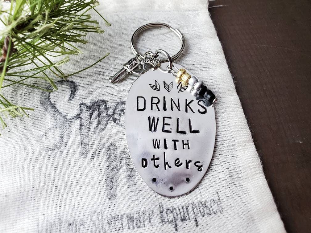 Spoon Key Chain, Drinking, Funny gift, Silverware Key Chain, Humor Handmade Gift, Friend Gift, Funny Gift, Stamped Spoon, Drinking Gift