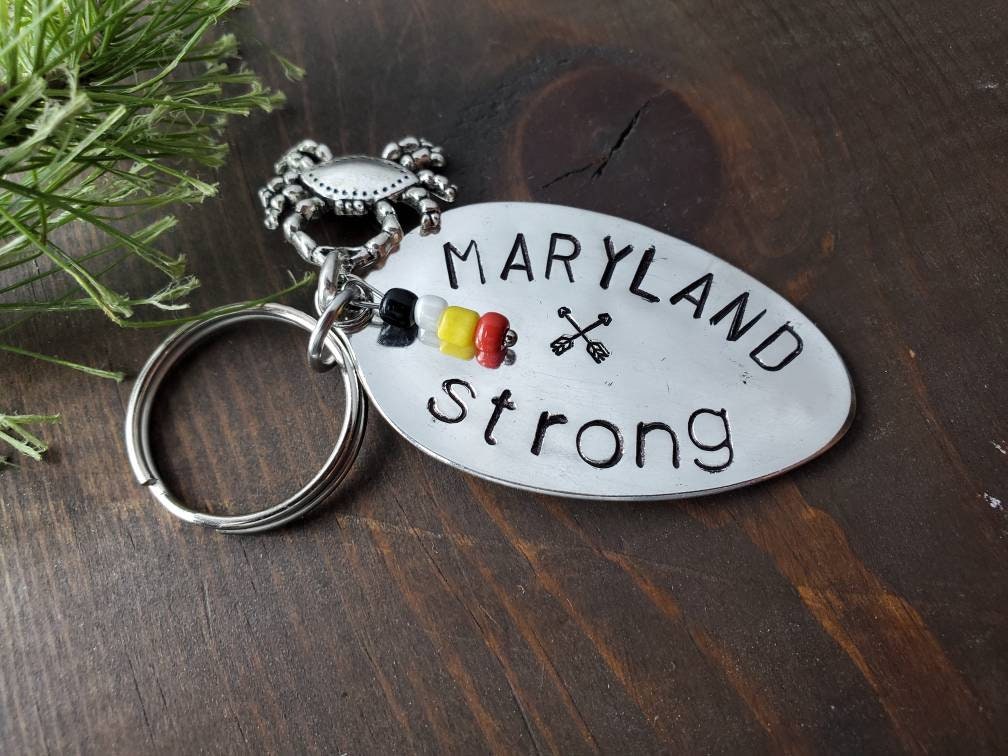 Spoon Key Chain, Maryland Strong, Maryland Girl, Silverware Key Chain, Handmade Gift, Support, Stamped Spoon, Maryland Gift, Spoon Gift