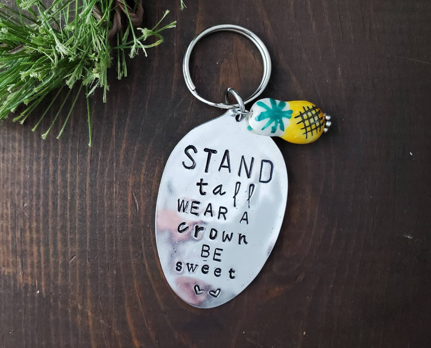 Spoon Key Chain, Pineapple Charm, Hand Stamped Spoon, Handmade Gift, Friend Gift, Gifts For Her, Stamped Spoon, Pineapple Gift, Hand Stamped