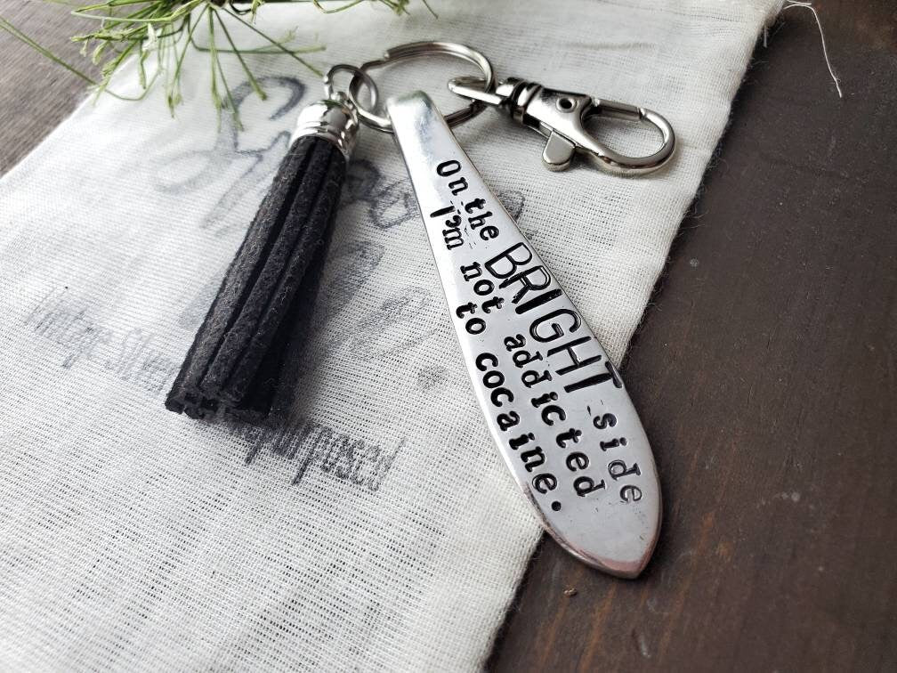 Spoon Key Chain, Stamped Spoon, Funny Key Chain, Upcycled Silverware, Hand Stamped, Handmade Gift, Gifts under 25, Gifts That Inspire