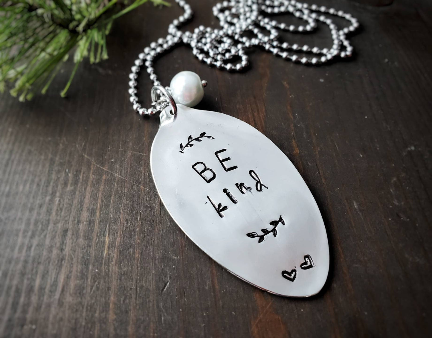Spoon Jewelry, Silverware Jewelry, Stamped Spoon, Be Kind, Spoon Necklace, Pendant, Silver, Handmade Jewelry, Spoon Pendant, Handmade