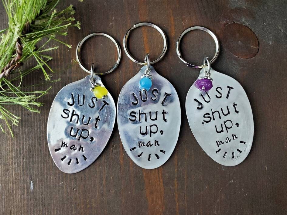 Debate 2020, Just Shut Up Man, Funny, Custom Key Chain, Spoon, Stamped Spoon, Spoon key chain, Handmade Gift, Gifts under 25, Biden Quotes