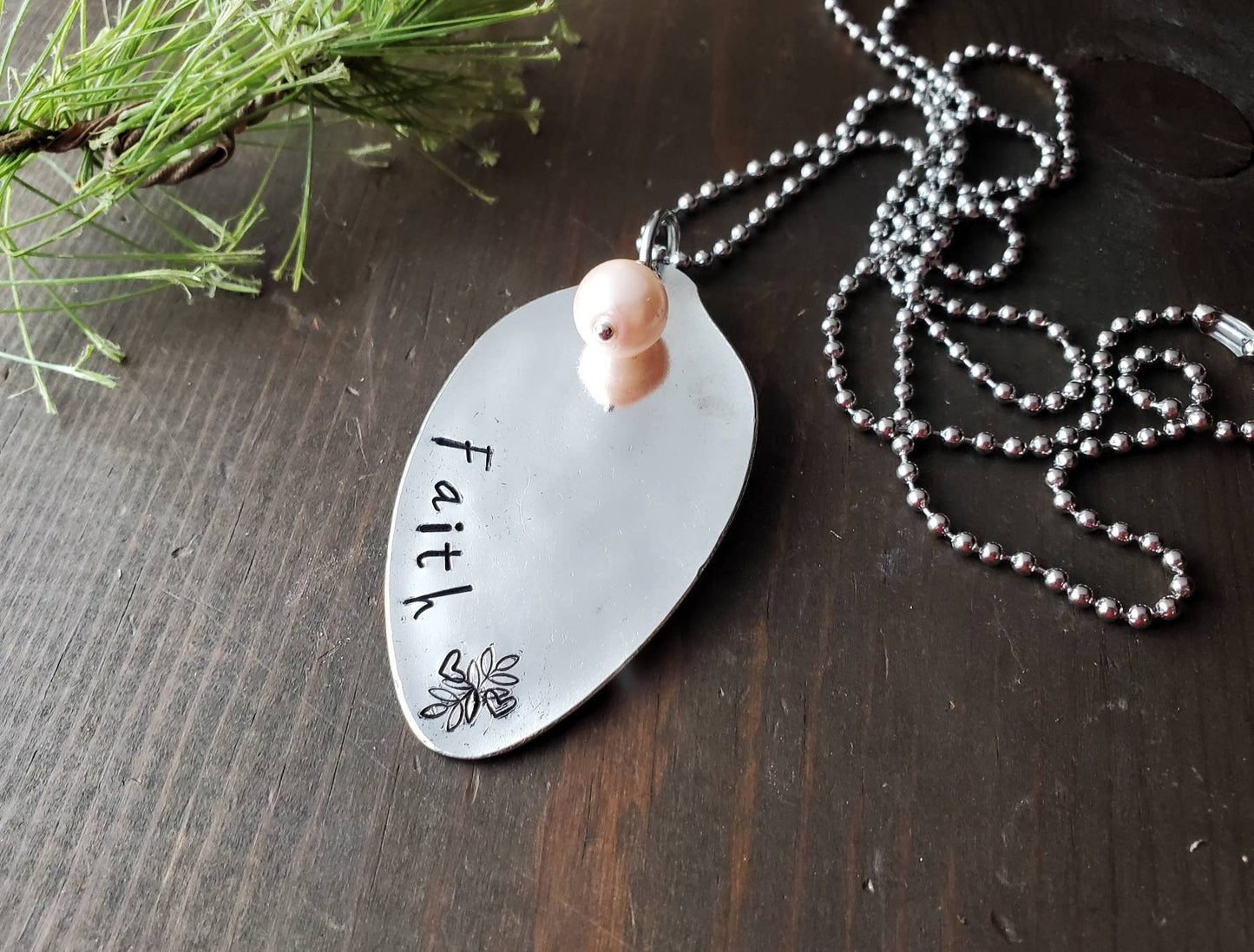 Spoon Necklace, Spoon Jewelry, Silverware Jewelry, Stamped Spoon, Handmade Jewelry, Necklace, Handmade Gift, Silverware, Faith, Repurposed