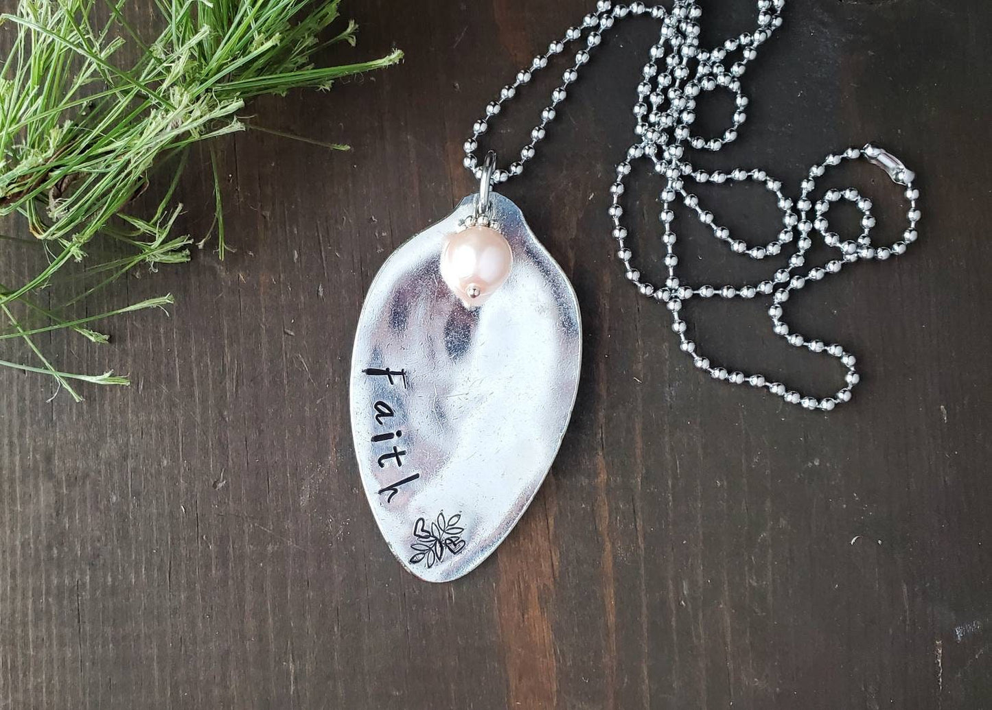 Spoon Necklace, Spoon Jewelry, Silverware Jewelry, Stamped Spoon, Handmade Jewelry, Necklace, Handmade Gift, Silverware, Faith, Repurposed