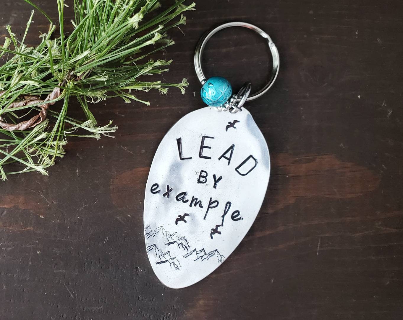 Stamped Spoon, Custom Key Chain, Lead By Example, Inspire Upcycled Silverware, Hand Stamped, Handmade Gift, Gifts under 25, Spoon Gift