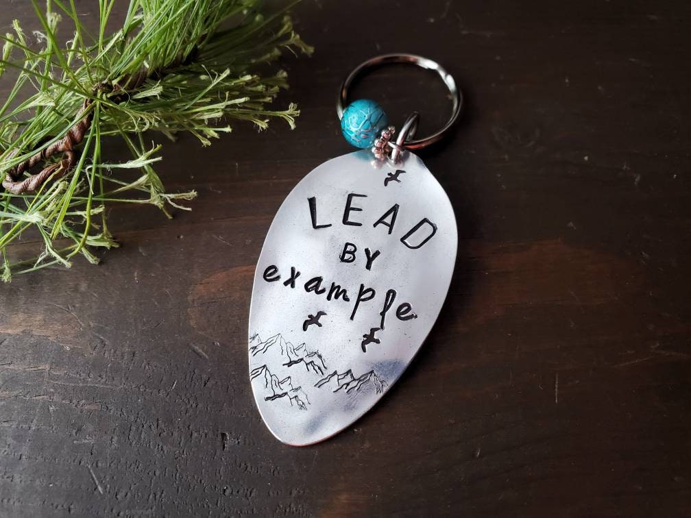 Stamped Spoon, Custom Key Chain, Lead By Example, Inspire Upcycled Silverware, Hand Stamped, Handmade Gift, Gifts under 25, Spoon Gift