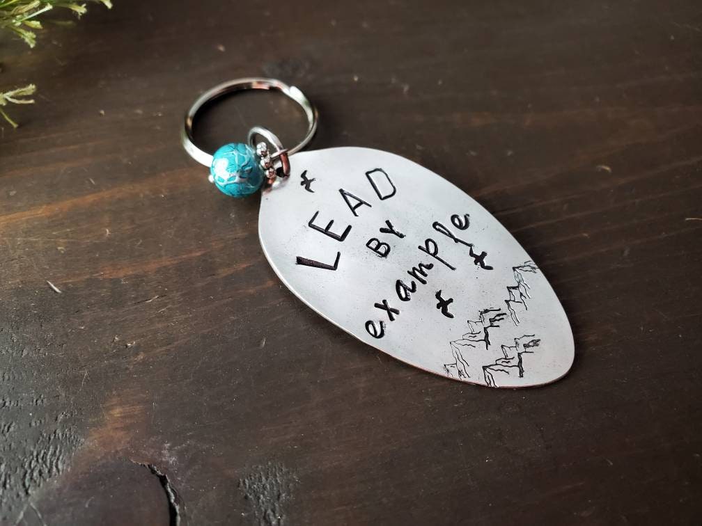 Stamped Spoon, Custom Key Chain, Lead By Example, Inspire Upcycled Silverware, Hand Stamped, Handmade Gift, Gifts under 25, Spoon Gift