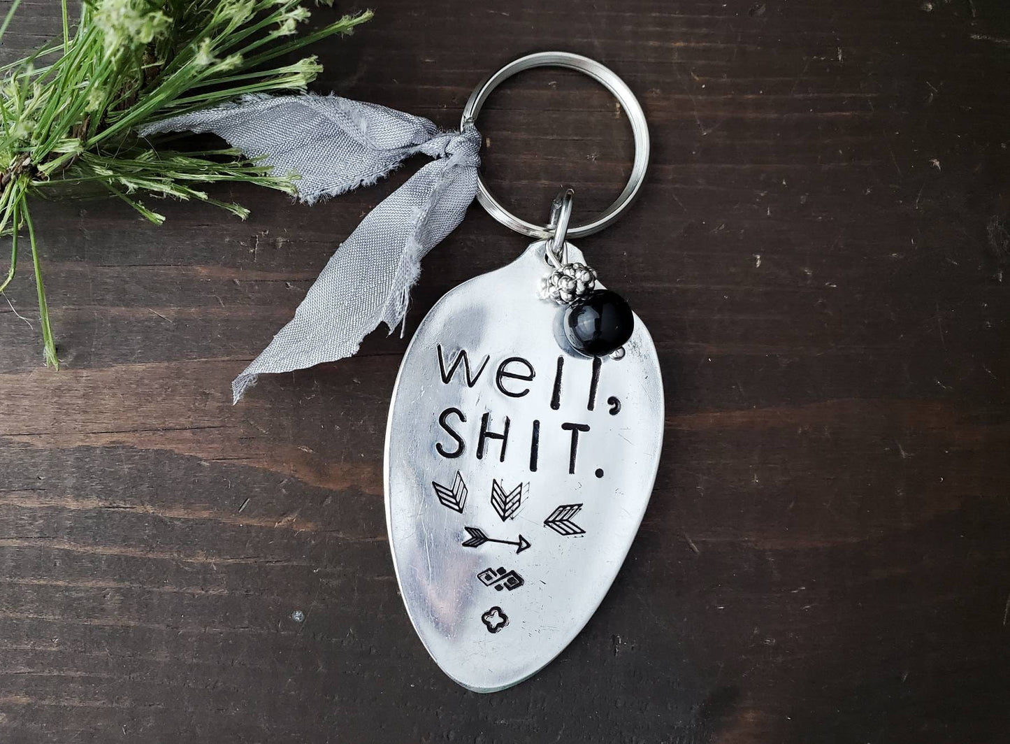 Funny Key Chain, Stamped Spoon, Well Shit, Handmade Humor, Friend Gift, Spoon Key Chain, Handmade Gift, Gifts under 25, Silverware Gifts