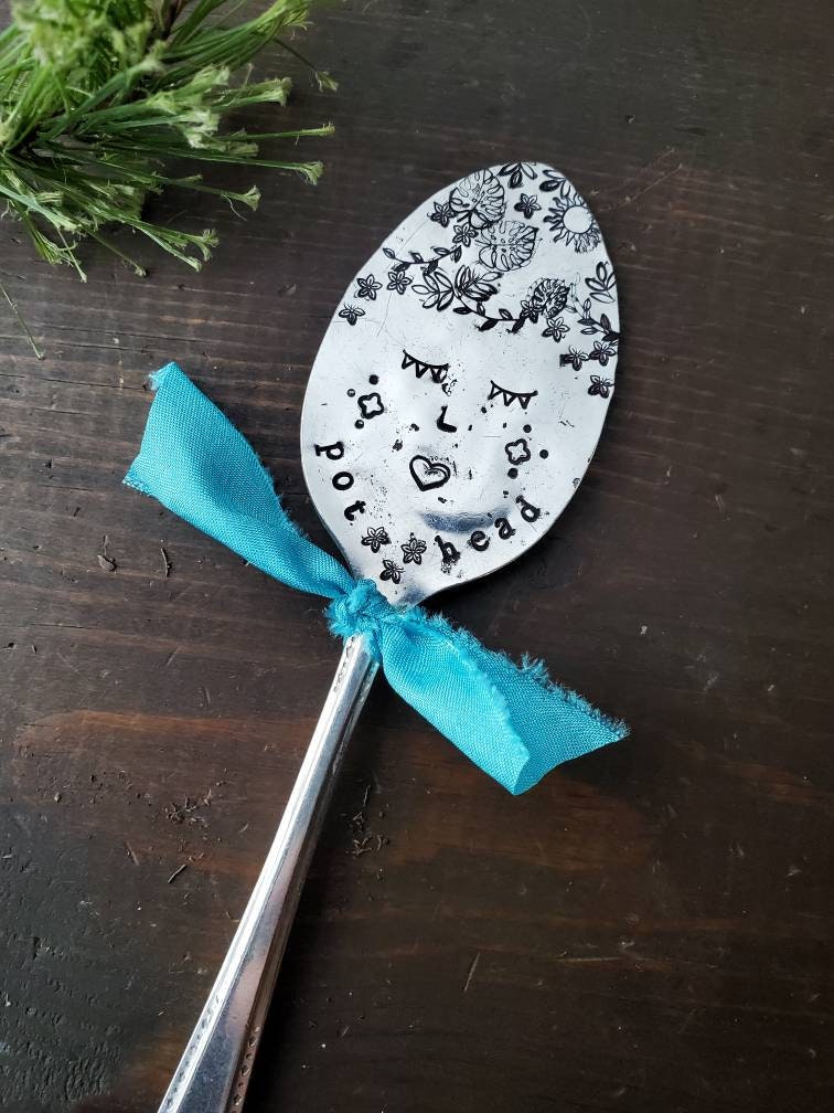 Plant Marker, Pot Head, Plantaholic, Funny Garden Gift, Stamped Spoon, Garden Gift, Funny Planter, Plant Gift, Plant Lover
