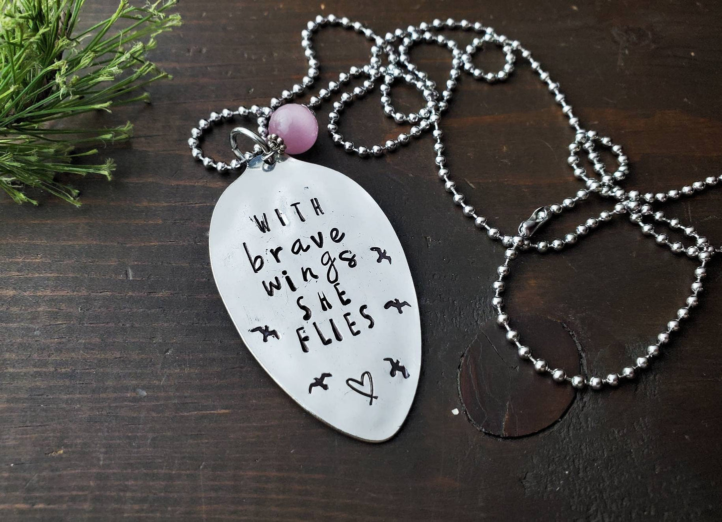 With Brave Wings She Flies, Spoon Jewelry, Silverware Jewelry, Strength, Spoon Necklace, Handmade, Vintage Handmade Jewelry, Upcycled