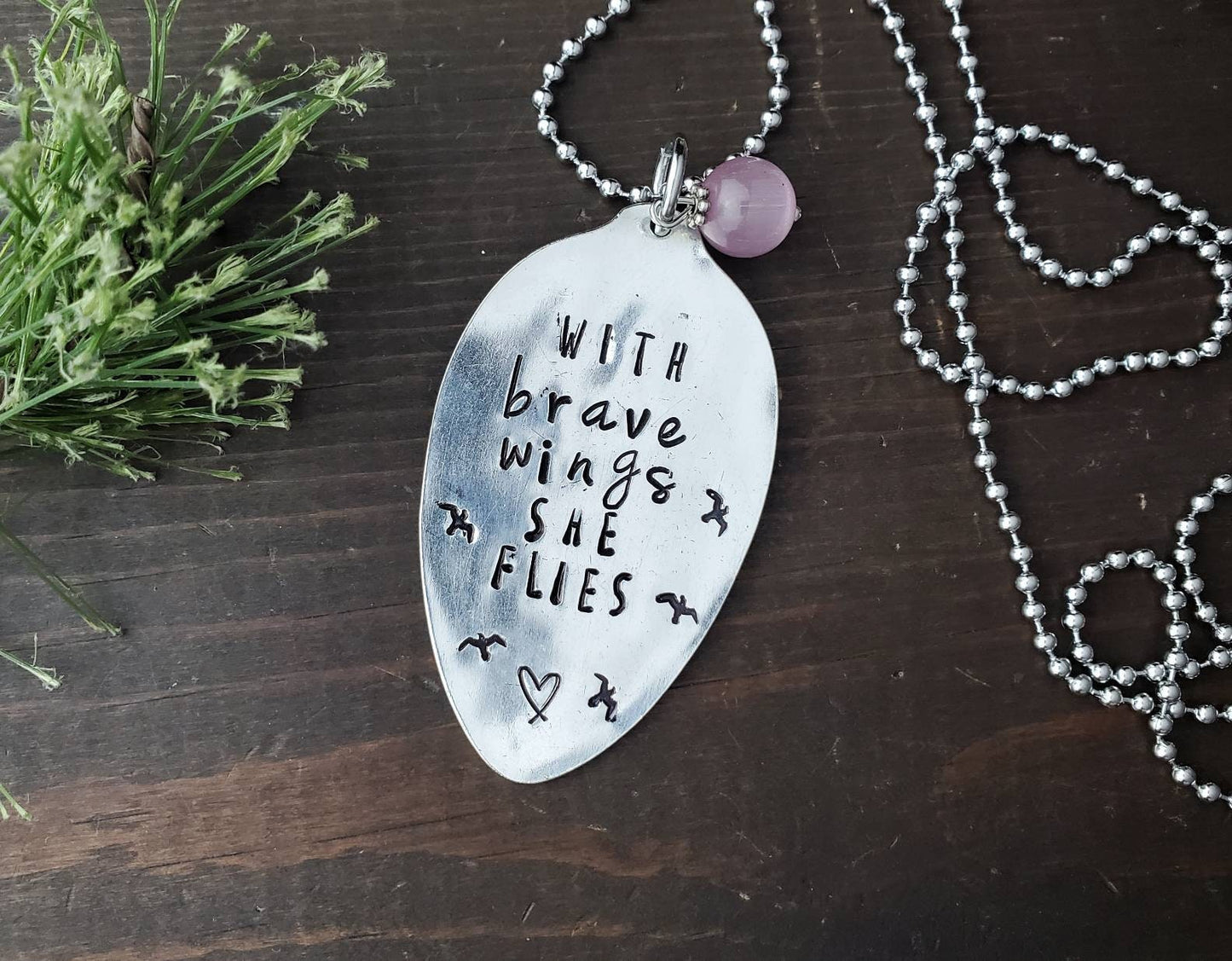 With Brave Wings She Flies, Spoon Jewelry, Silverware Jewelry, Strength, Spoon Necklace, Handmade, Vintage Handmade Jewelry, Upcycled