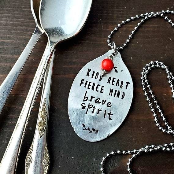 Kind Heart, Fierce Mind, Brave Spirit, Silverware, Spoon Jewelry, Inspiring, Friend Gift, Encouragement, Worthy Necklace, Spoon Necklace