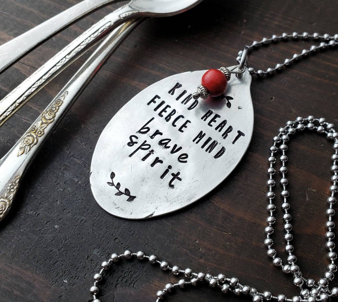 Kind Heart, Fierce Mind, Brave Spirit, Silverware, Spoon Jewelry, Inspiring, Friend Gift, Encouragement, Worthy Necklace, Spoon Necklace