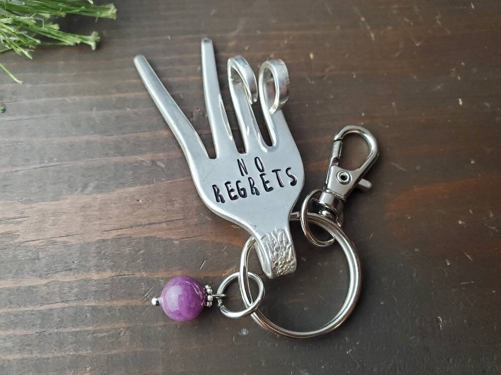 No Regrets, Fork Key Chain, Stamped Fork, Funny Valentine Gift, Custom Key Chain, Funny Gifts, Fork It, Gifts Under 20, Handmade Gift