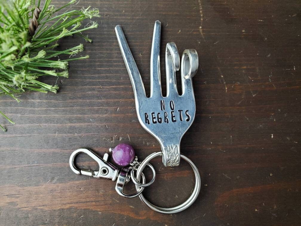 No Regrets, Fork Key Chain, Stamped Fork, Funny Valentine Gift, Custom Key Chain, Funny Gifts, Fork It, Gifts Under 20, Handmade Gift