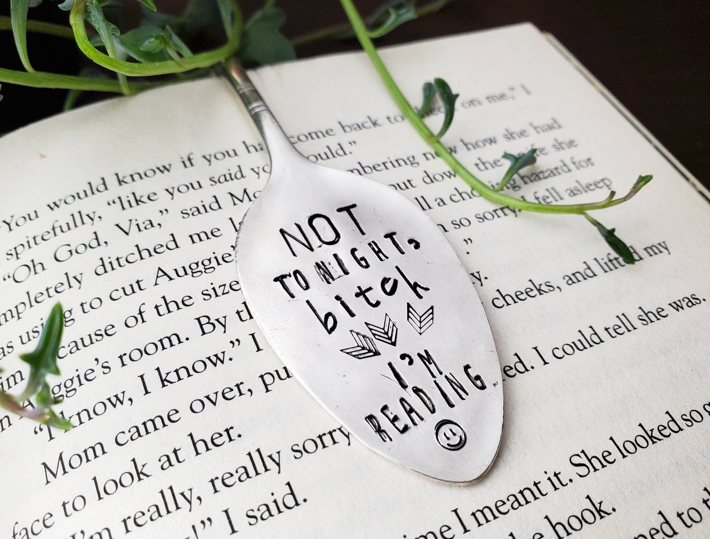 Not Tonight, B*tch, I'm Reading, Spoon Bookmark, Vintage Spoon, Stamped Spoon, Repurposed, Book Lover Gift, Gift for Readers, Book Quotes