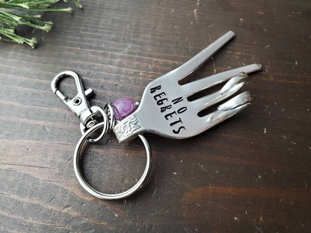 No Regrets, Fork Key Chain, Stamped Fork, Funny Valentine Gift, Custom Key Chain, Funny Gifts, Fork It, Gifts Under 20, Handmade Gift