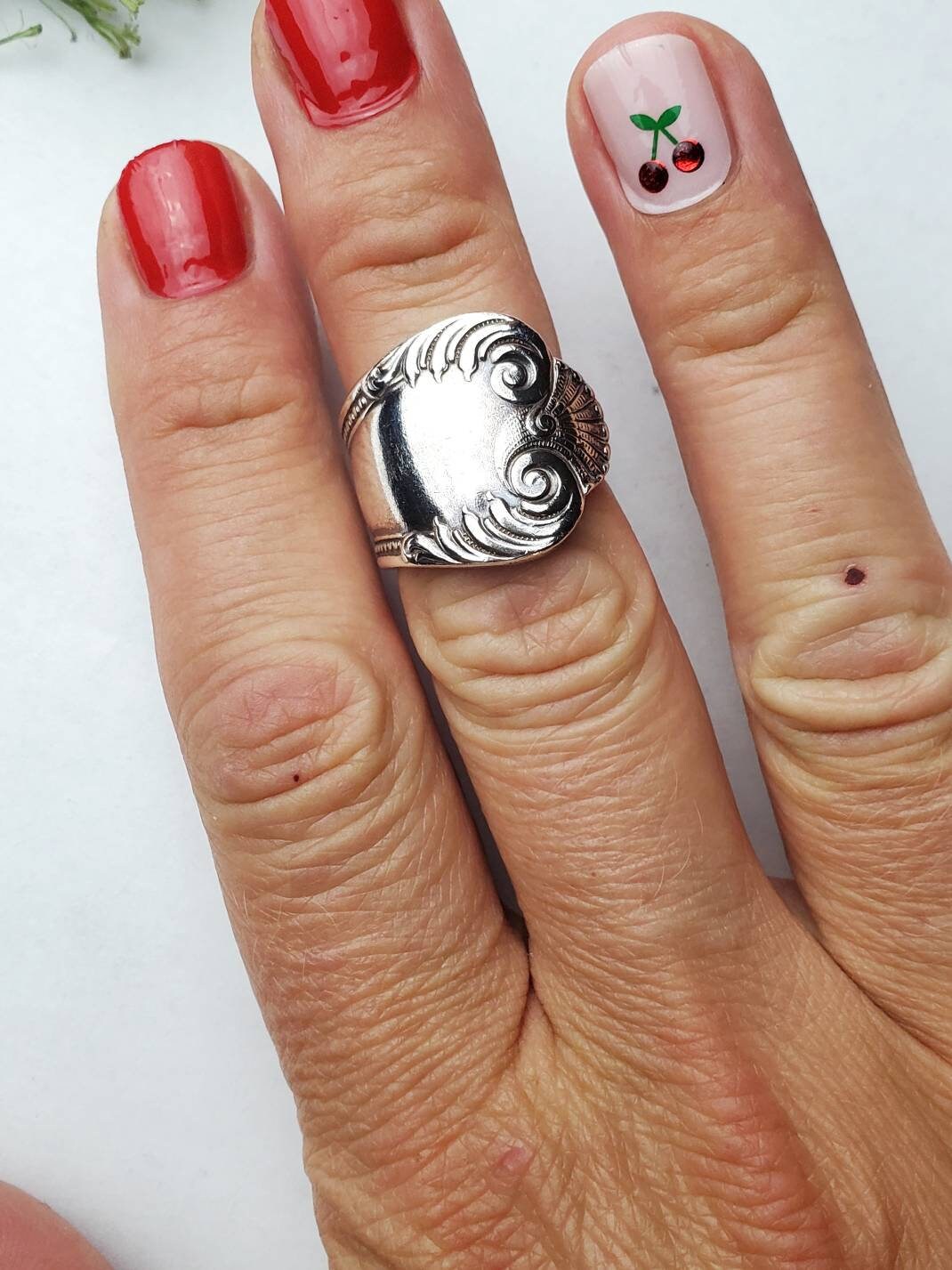 Spoon Ring, Size 7.5, Silverware Jewelry, Vintage Spoon Ring, Boho Ring, Silver Spoon Ring, Floral Ring, Gifts for Her