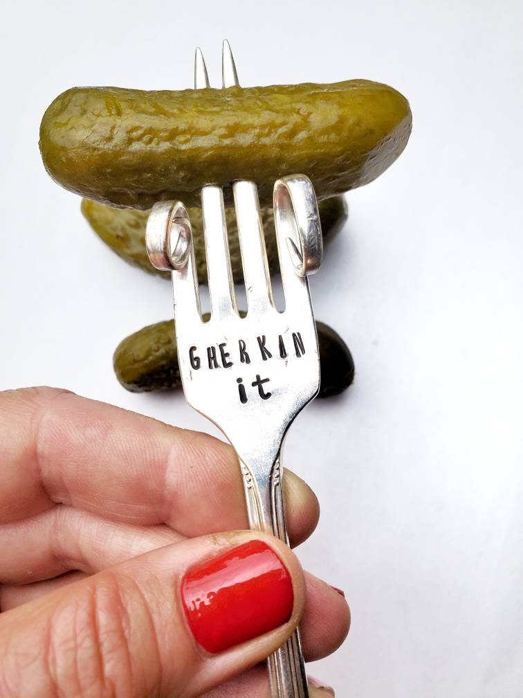 Pickle Fork, Custom Gift, Funny, Stamped Fork, Vintage, Pick Me, Dill With It, Big Dill, Hostess Gift, Poke My Pickle, Fork Silverware