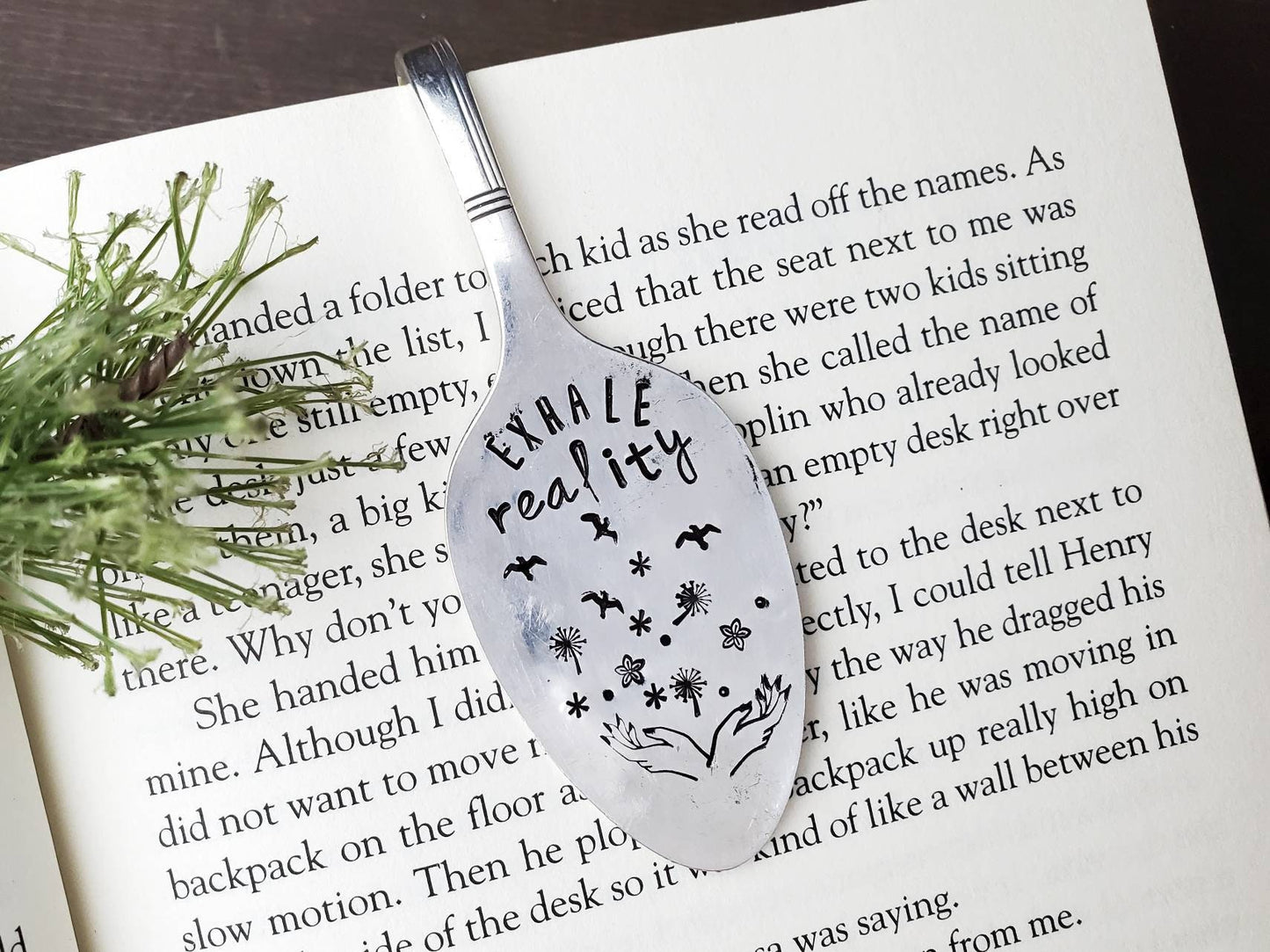 Exhale Reality, Book Worm, Spoon Bookmark, Vintage Spoon, Stamped Spoon, Repurposed, Book Lover Gift, Gift for Readers, Book Quotes
