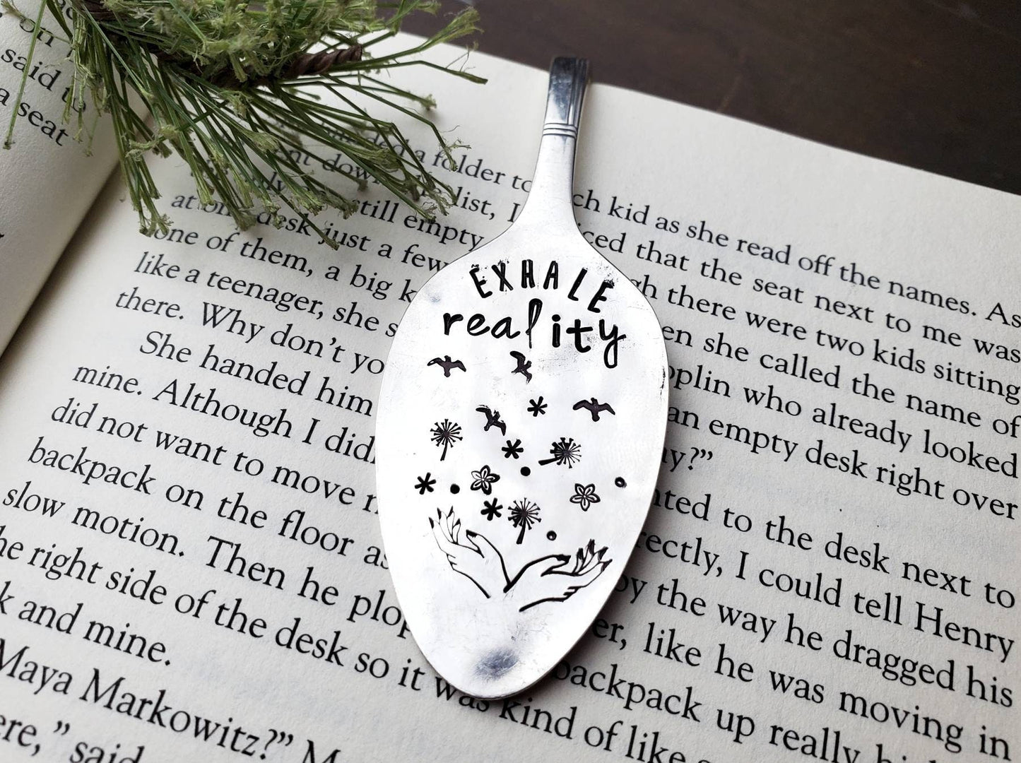 Exhale Reality, Book Worm, Spoon Bookmark, Vintage Spoon, Stamped Spoon, Repurposed, Book Lover Gift, Gift for Readers, Book Quotes