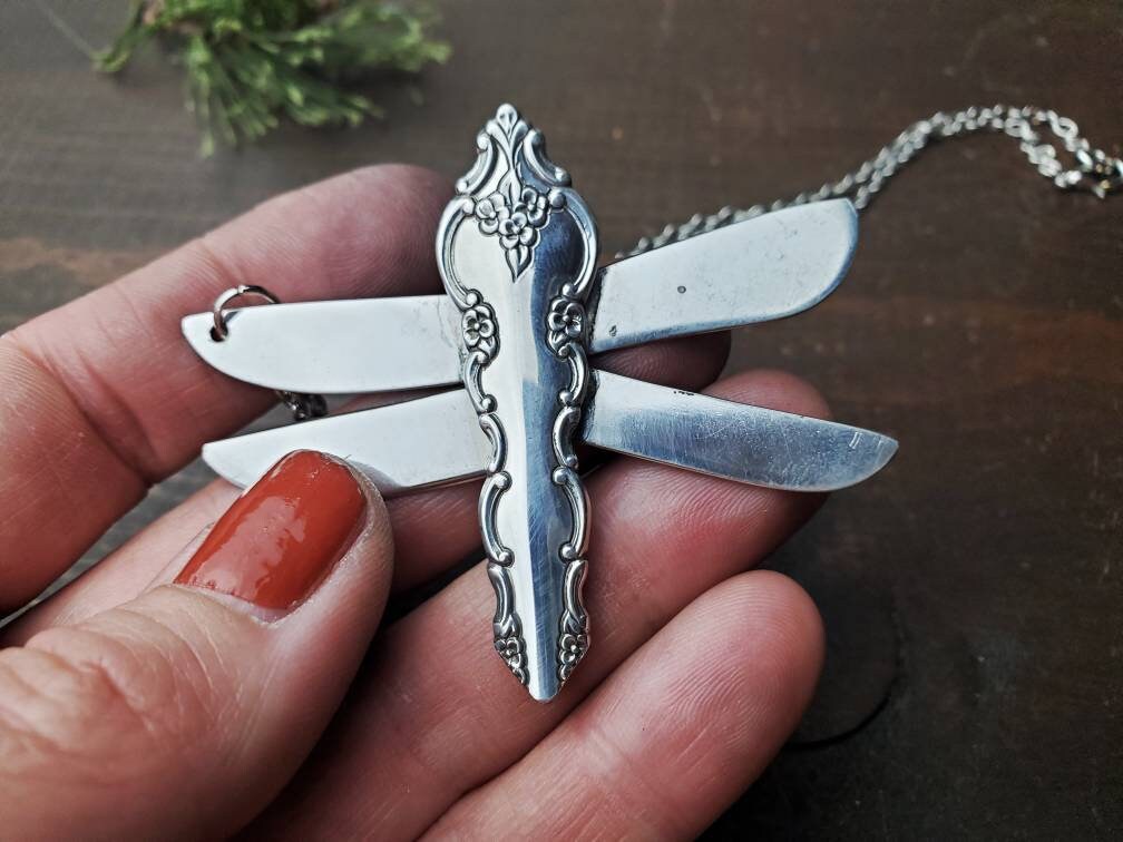 Silverware Jewelry, Dragonfly Necklace, Vintage, Spoonie, Choker, Repurposed, Gifts for Her, Statement Jewelry, Spoon Jewelry