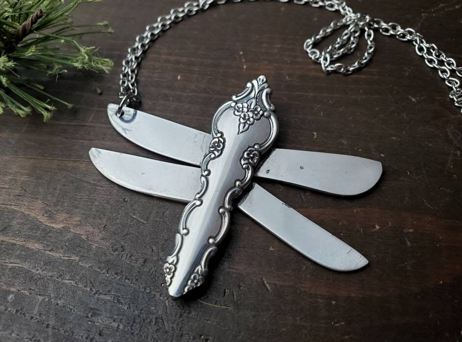 Silverware Jewelry, Dragonfly Necklace, Vintage, Spoonie, Choker, Repurposed, Gifts for Her, Statement Jewelry, Spoon Jewelry