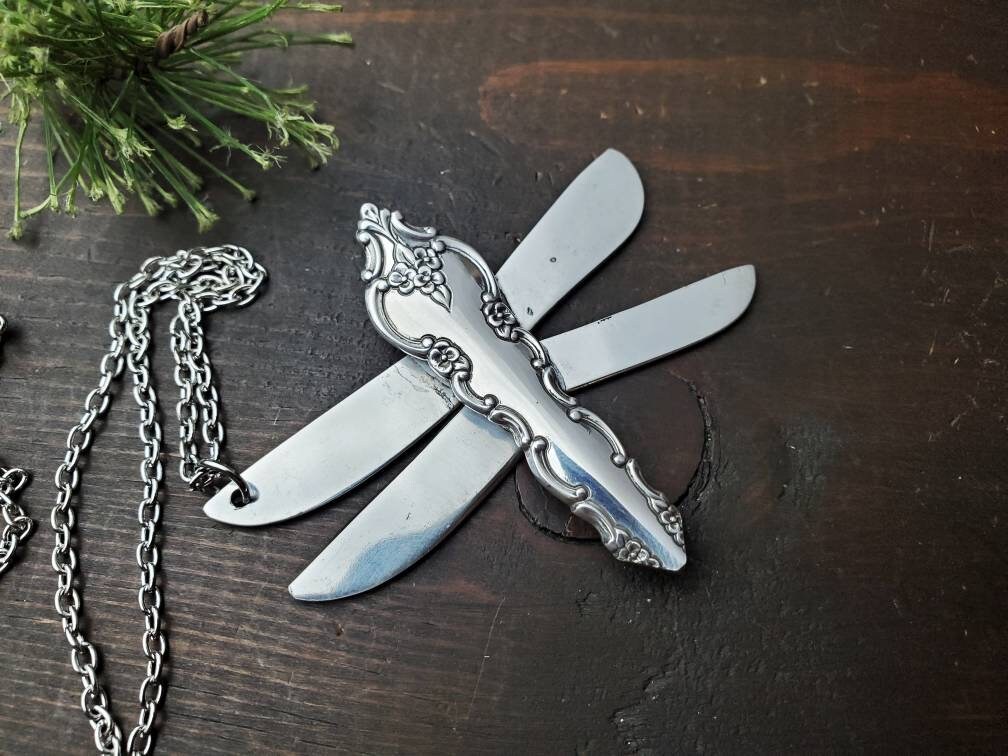 Silverware Jewelry, Dragonfly Necklace, Vintage, Spoonie, Choker, Repurposed, Gifts for Her, Statement Jewelry, Spoon Jewelry