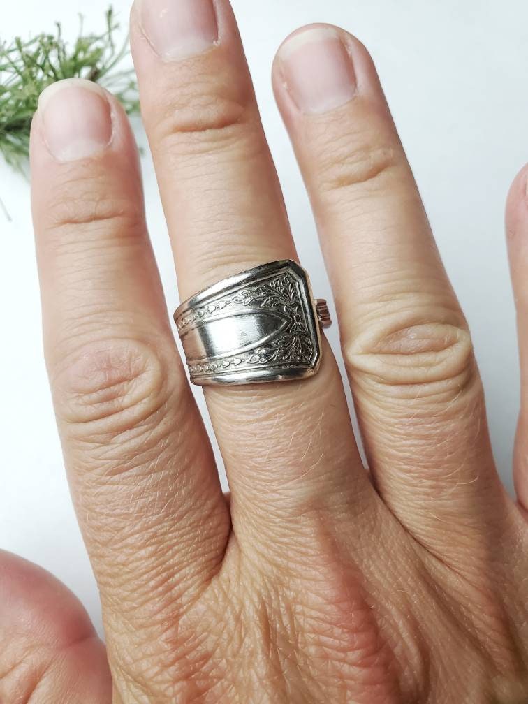 Spoon Ring, Size 10, Silverware Jewelry, Vintage Spoon Ring, Boho Ring, Silver Spoon Ring, Floral Ring, Gifts for Her
