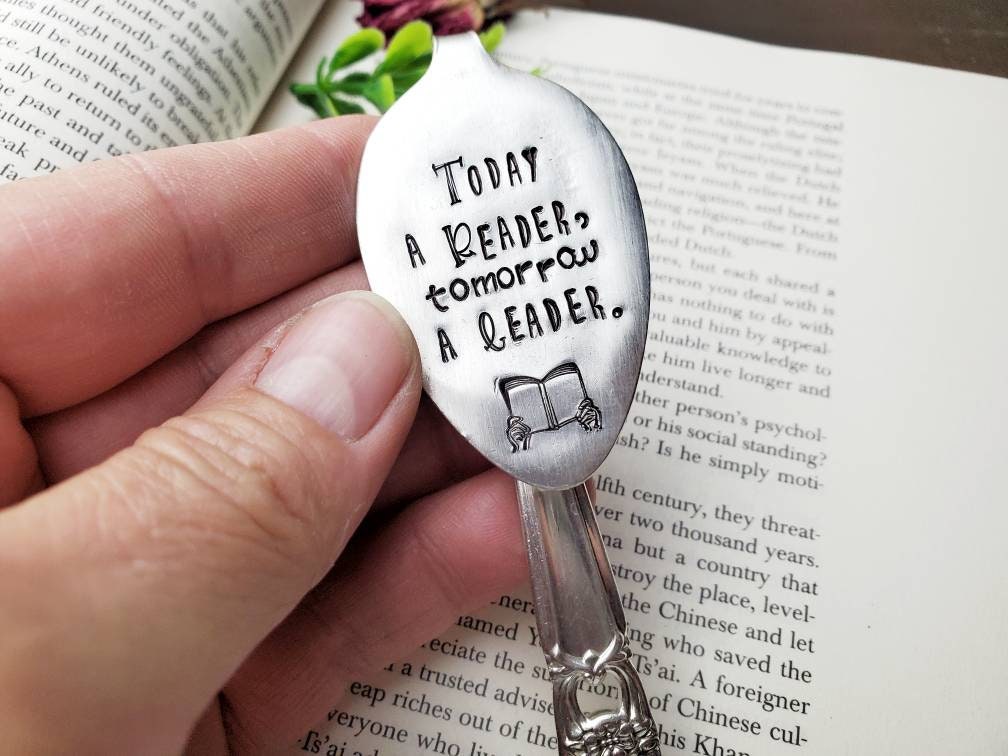 Spoon Bookmark, Reader Gift, Stamped Spoon, Repurposed, Book Club Gift, Wine Gift, Gift for Readers, Stocking Stuffer, Bookworm