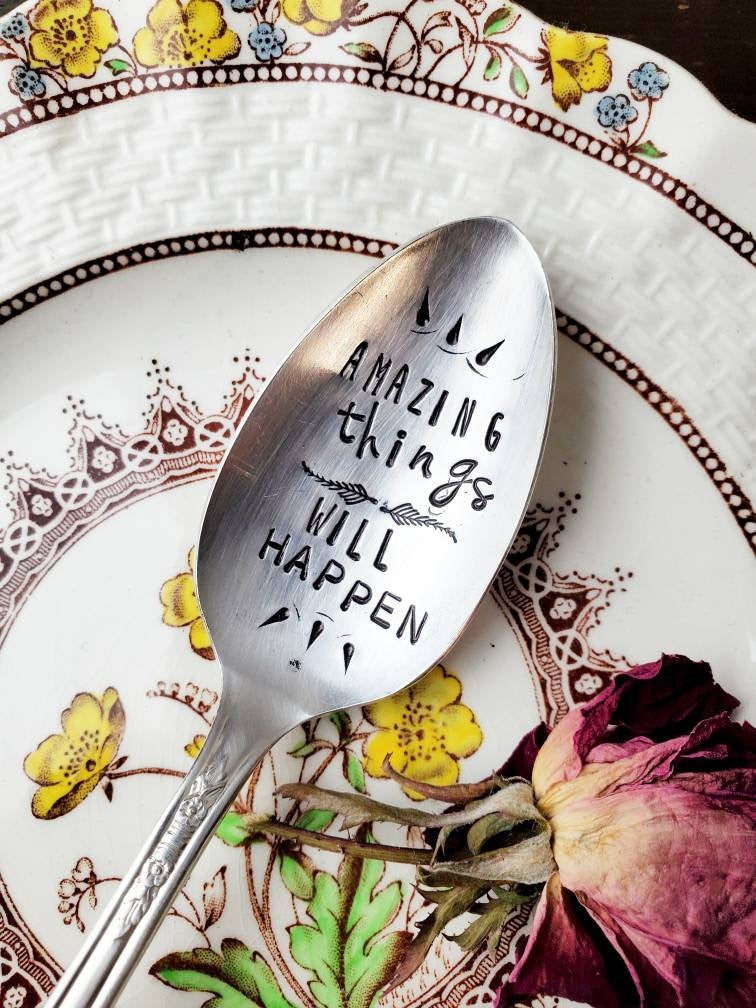 Amazing Things Will Happen, Coffee Spoon, Stamped Spoon, Tea Spoon, Spoon Me Maryland, Birthday, Inspiring Gifts, Silverware, Coffee Gift