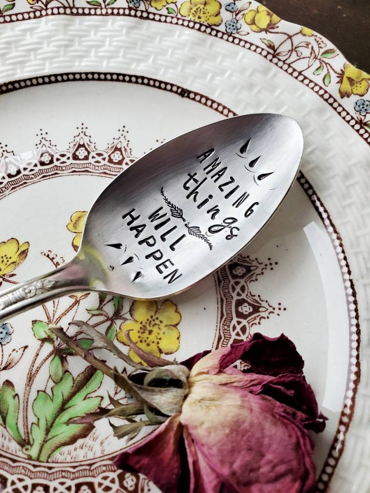 Amazing Things Will Happen, Coffee Spoon, Stamped Spoon, Tea Spoon, Spoon Me Maryland, Birthday, Inspiring Gifts, Silverware, Coffee Gift