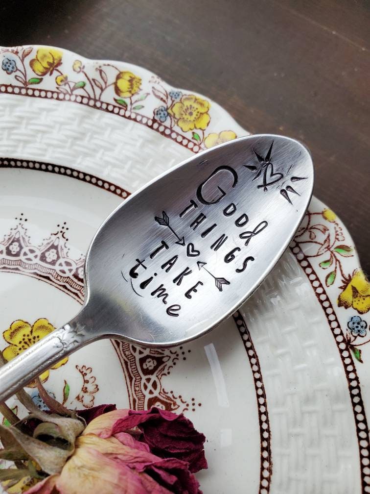 Good Things Take Time, Coffee Spoon, Stamped Spoon, Tea Spoon, Spoon Me Maryland, Birthday, Inspiring Gifts, Silverware, Coffee Gift