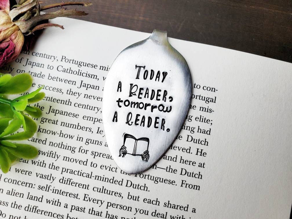 Spoon Bookmark, Reader Gift, Stamped Spoon, Repurposed, Book Club Gift, Wine Gift, Gift for Readers, Stocking Stuffer, Bookworm