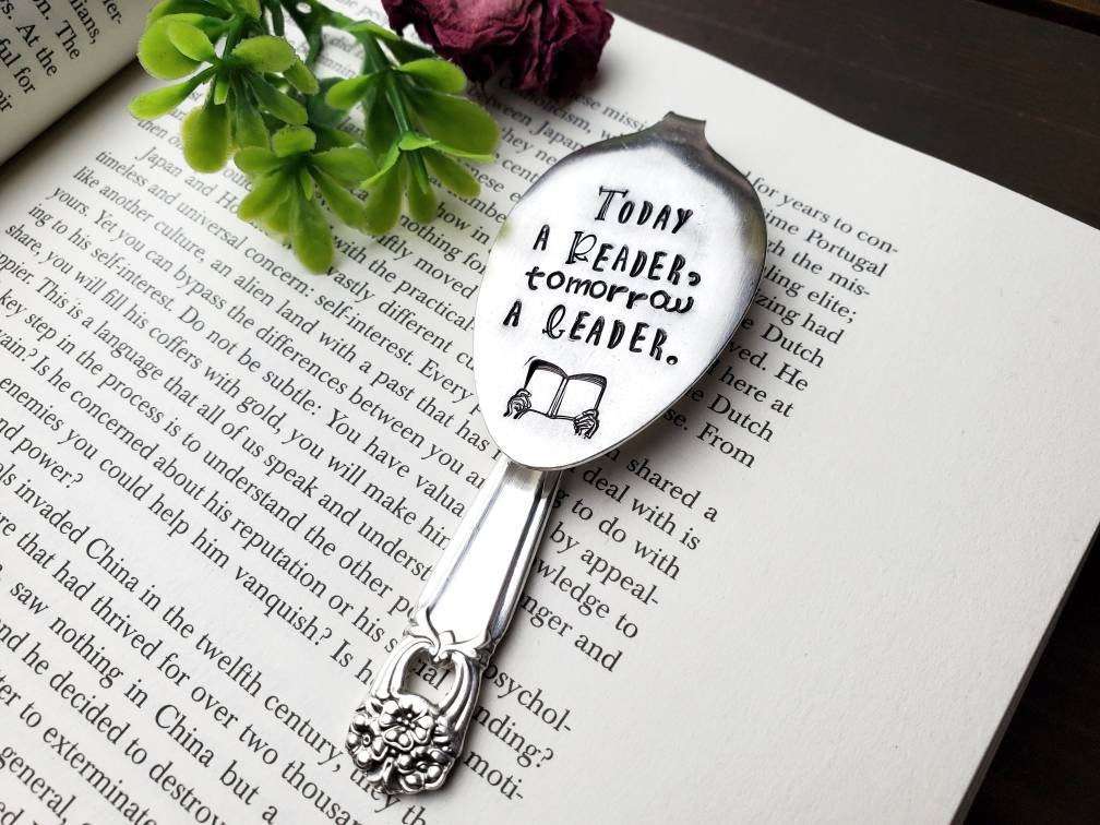 Spoon Bookmark, Reader Gift, Stamped Spoon, Repurposed, Book Club Gift, Wine Gift, Gift for Readers, Stocking Stuffer, Bookworm