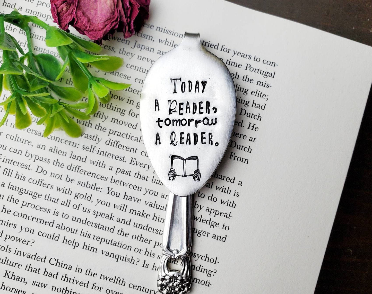Spoon Bookmark, Reader Gift, Stamped Spoon, Repurposed, Book Club Gift, Wine Gift, Gift for Readers, Stocking Stuffer, Bookworm