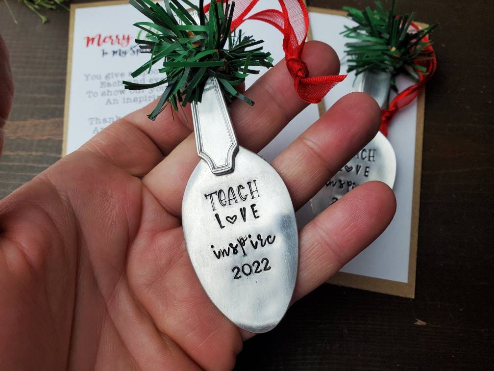 Teacher Gifts, 2021 Teacher Ornament, Spoon Ornament, Stamped Spoon, Christmas Gift For Teacher, Best Teacher Gift, Custom Teacher Gifts